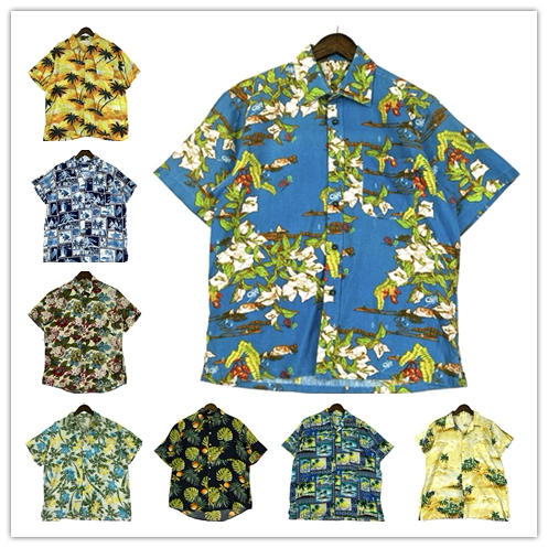 0614vintage古着雪纺碎花短袖巴洛克油画复古薄款男女夏威夷衬衫