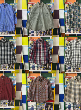 vintage古着衬衫美式复古格子条纹衬衣工装男女阿美咔叽衬衫CSS1