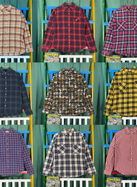 vintage古着格子衬衣CS2春秋复古上衣港风日系女衬衫