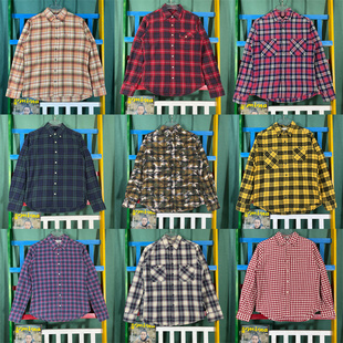 vintage古着格子衬衣CS2春秋复古上衣港风日系女衬衫