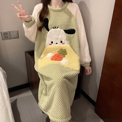 秋冬季睡裙女法兰绒睡衣可爱甜美宽松家居服2025新款珊瑚绒中长款