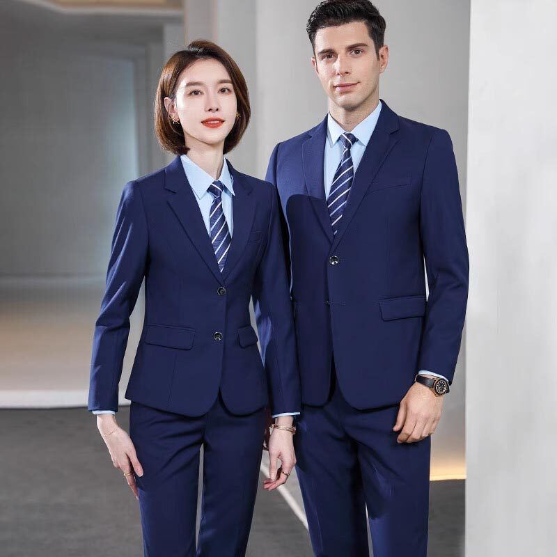 职业西服套装男宝蓝色正装外套售楼部销售工作服4S店工装银行西装