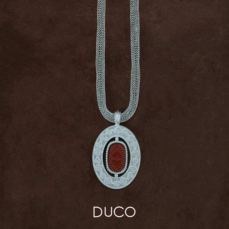 DUCO Amorflora系列丝网款椭圆形S纹理环绕吊坠 925银时尚高级感