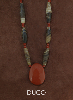 古珠玛瑙长款项链复古时尚红碧玉古珠玛瑙新品