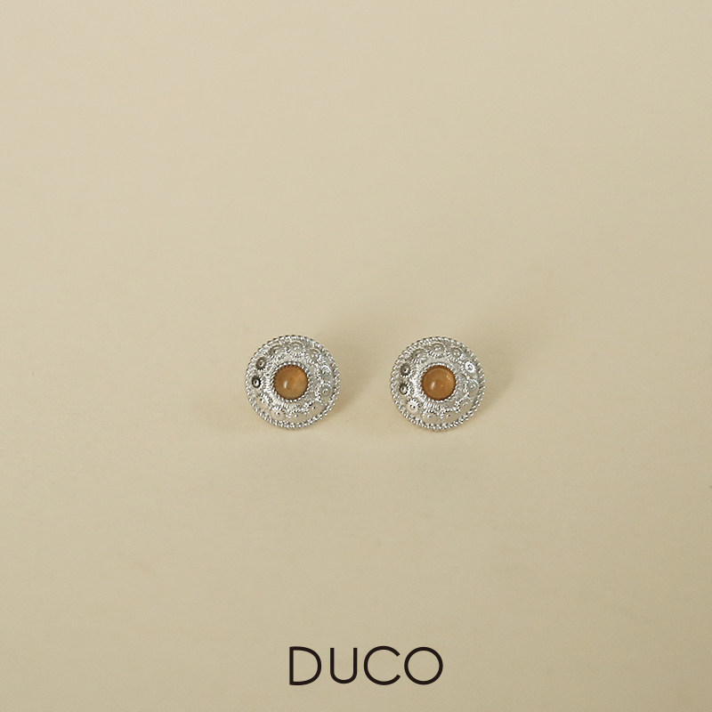 DUCO 圆片系列花朵小耳钉气质复古复古圆形耳饰