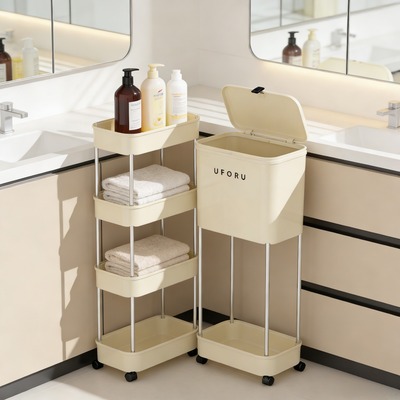 厨房垃圾桶置物架二合一多层一体滚轮移动立式落地式多层带盖纸篓
