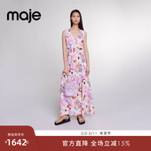 Outlets夏季 度假风印花图案V领无袖 女装 Maje 法式 时尚 长款 连衣裙