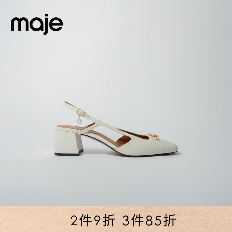 Maje粗跟方头牛皮革女式凉鞋