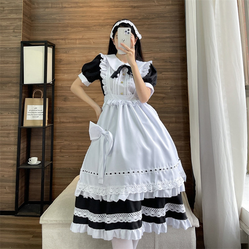 传统女佣长裙短袖可爱女仆装 大码伪娘英国管家cosplay日系制服
