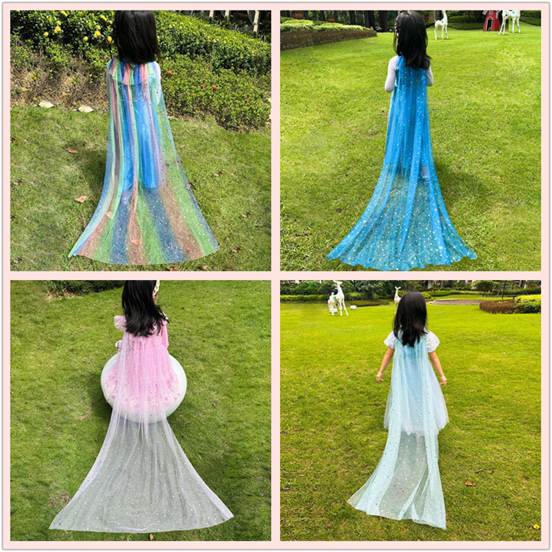 女童夏季薄款防晒冰雪奇缘爱莎公主披风彩虹披肩皇冠六一表演斗篷