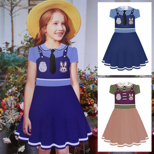 连衣裙cos服尼克朱迪演出表演服 短袖 新款 疯狂动物城兔子警官夏季