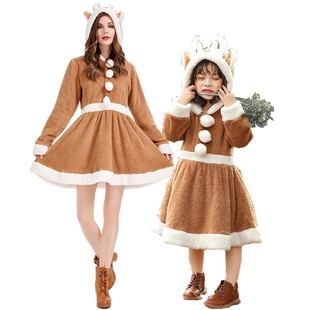 新款圣诞节服装可爱麋鹿动物装连衣裙成人儿童驯鹿派对商场演出服