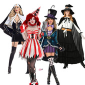 cos女巫小丑魔术师修女舞会表演服套装 新款 万圣节成人女演出服装