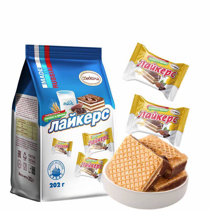 俄罗斯阿孔特奶罐威化饼干农庄冰激凌奶油夹心巧克力酸奶威化零食