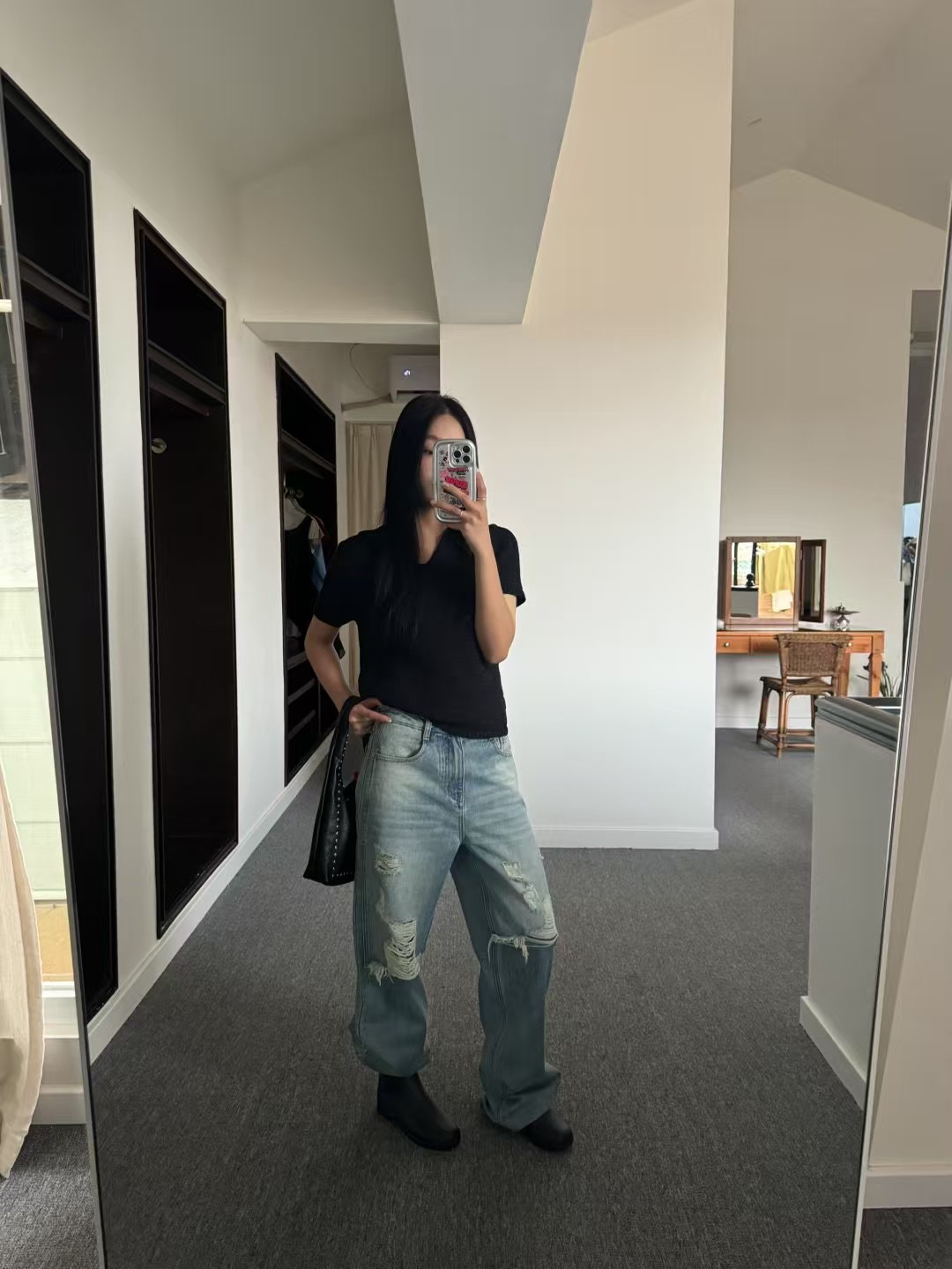 INchooseu2025夏季破洞牛仔裤