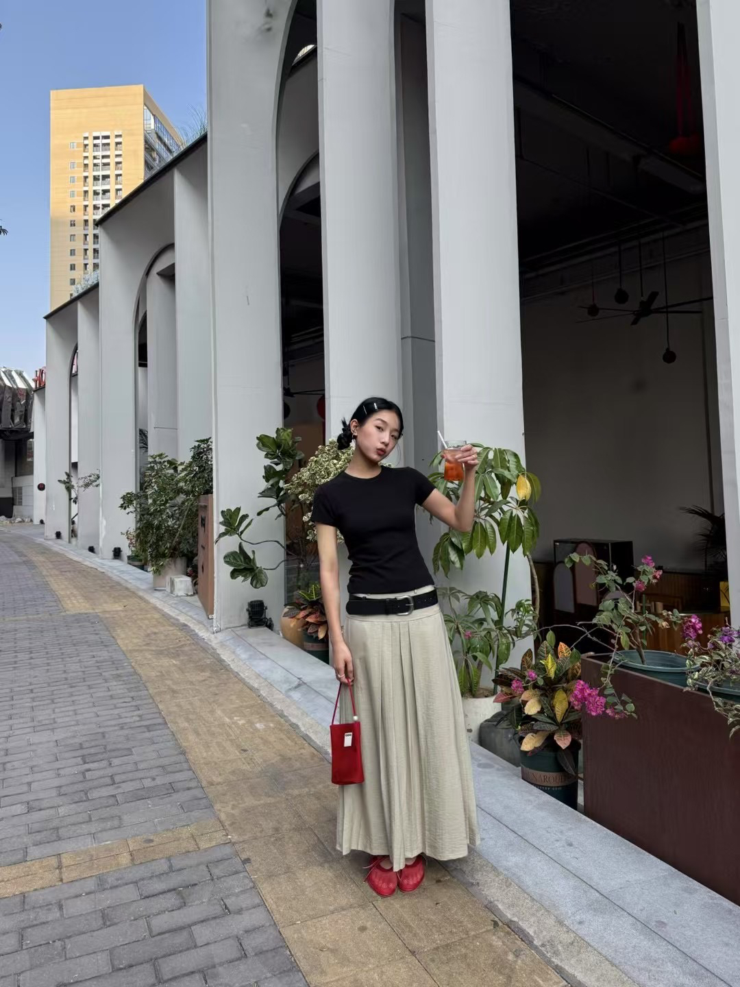 INchooseu2025春季压褶半身裙