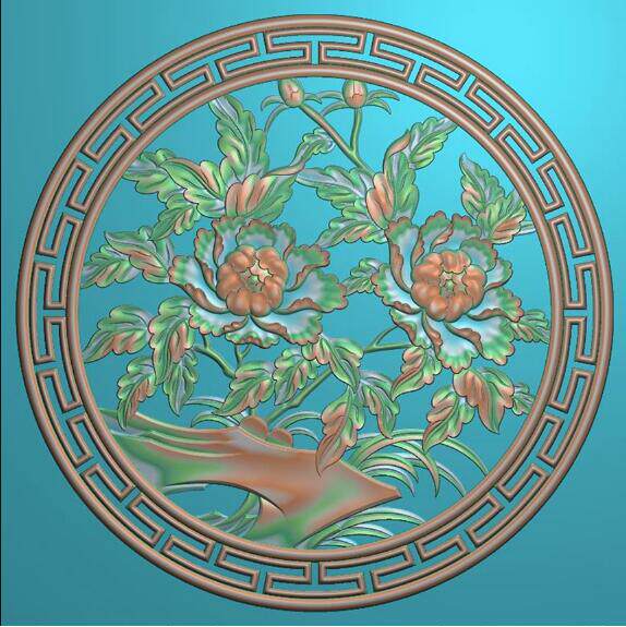 精雕图花鸟回纹边圆形镂空圆牡丹花挂屏台屏贴花装饰圆盘牡丹没线