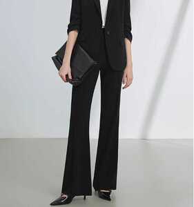 朗姿法式高腰阔腿微喇复古长裤2024夏季新款职场气质显瘦西装女裤