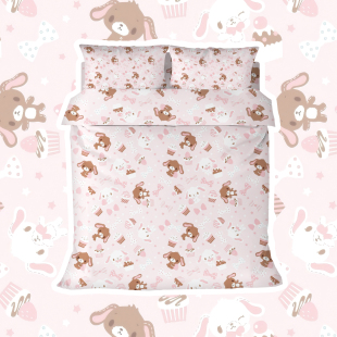 甜点兔四件套少女风三件套亲肤透气床品浅粉可爱被套卡通双面印花