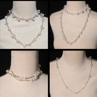 bjd娃娃1/3分娃饰品金属项链珍珠1/4分熊妹项圈淑女锆石水晶首饰