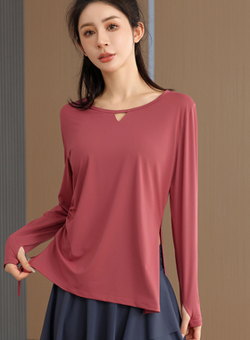 秋季大码长袖瑜伽运动速干上衣胖mm女宽松显瘦健身房跑步休闲T恤