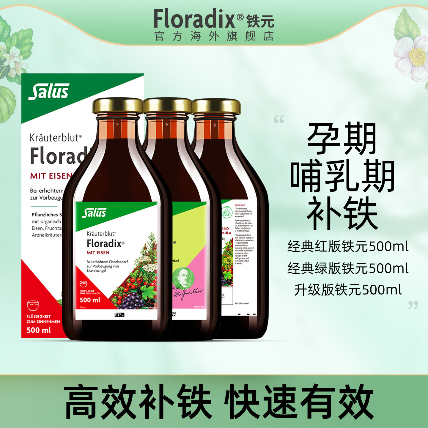 Floradix 德国铁元孕妇孕期补铁铁剂女性气血口服液铁元素500ml*2