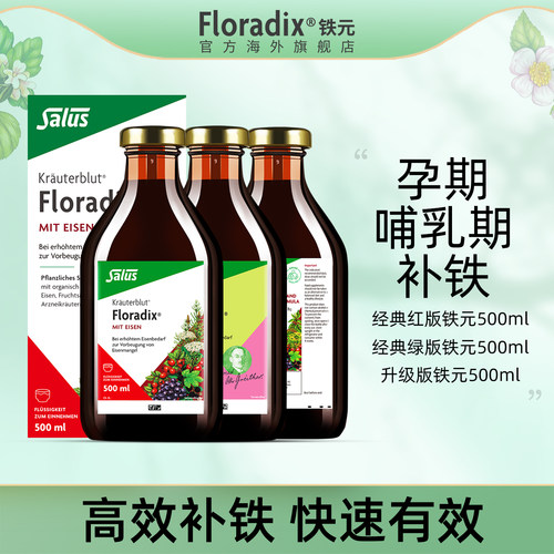 Floradix 德国铁元孕妇孕期补铁铁剂女性气血口服液铁元素500ml*2