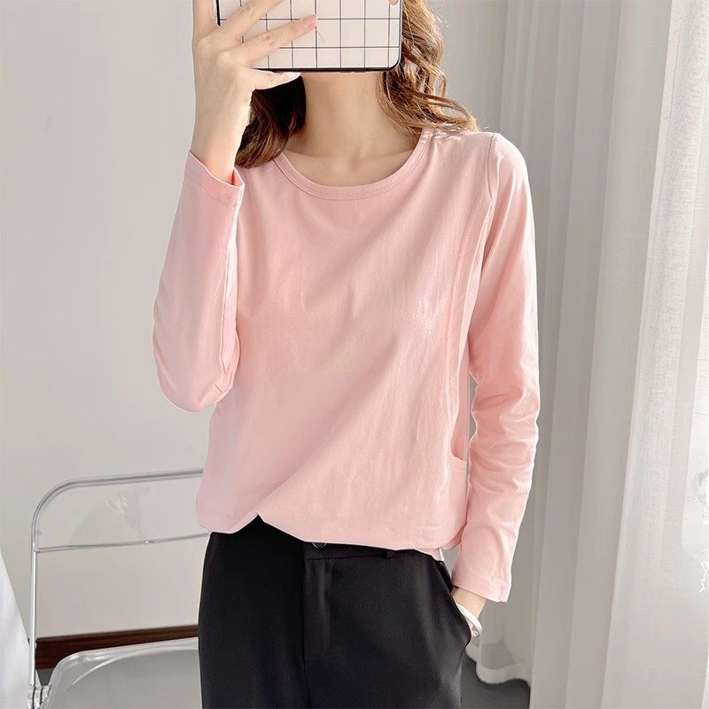 哺乳上衣春季外出长袖内搭打底衫纯棉秋衣春秋装产后喂奶衣月子服