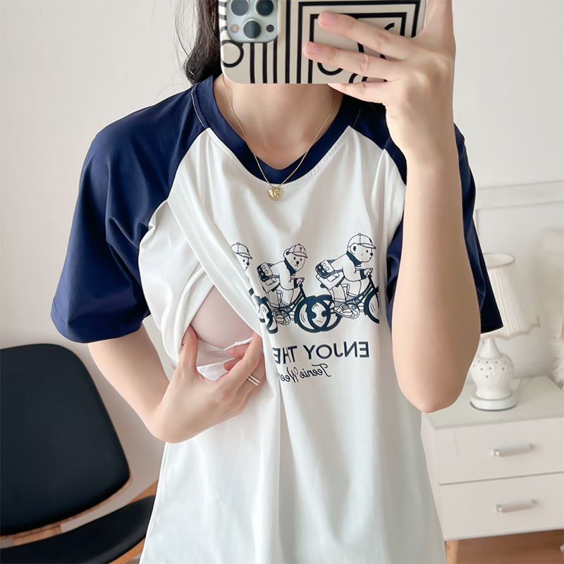 纯棉哺乳上衣外穿短袖喂奶T恤夏