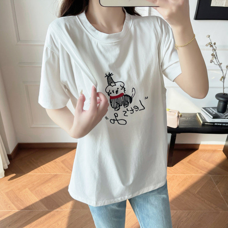 纯棉哺乳上衣短袖喂奶T恤带胸垫
