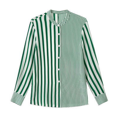 宽松长袖真丝条纹衬衫