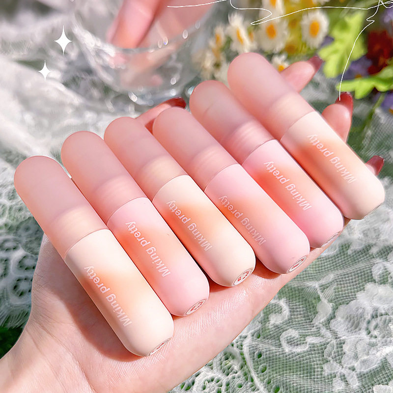 网红小彩弹丝绒雾面唇釉哑光持久不易脱色豆沙红棕色学生口红唇泥