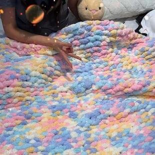 彩虹毛毯手工编织盖毯diy大球球线毛毯秋天送男女朋友手工diy礼物