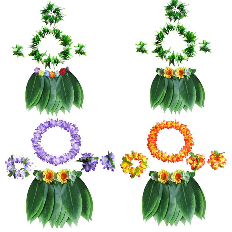 儿童成人加密绿叶花环树叶草裙夏威夷派对演出环保土著原始人服装