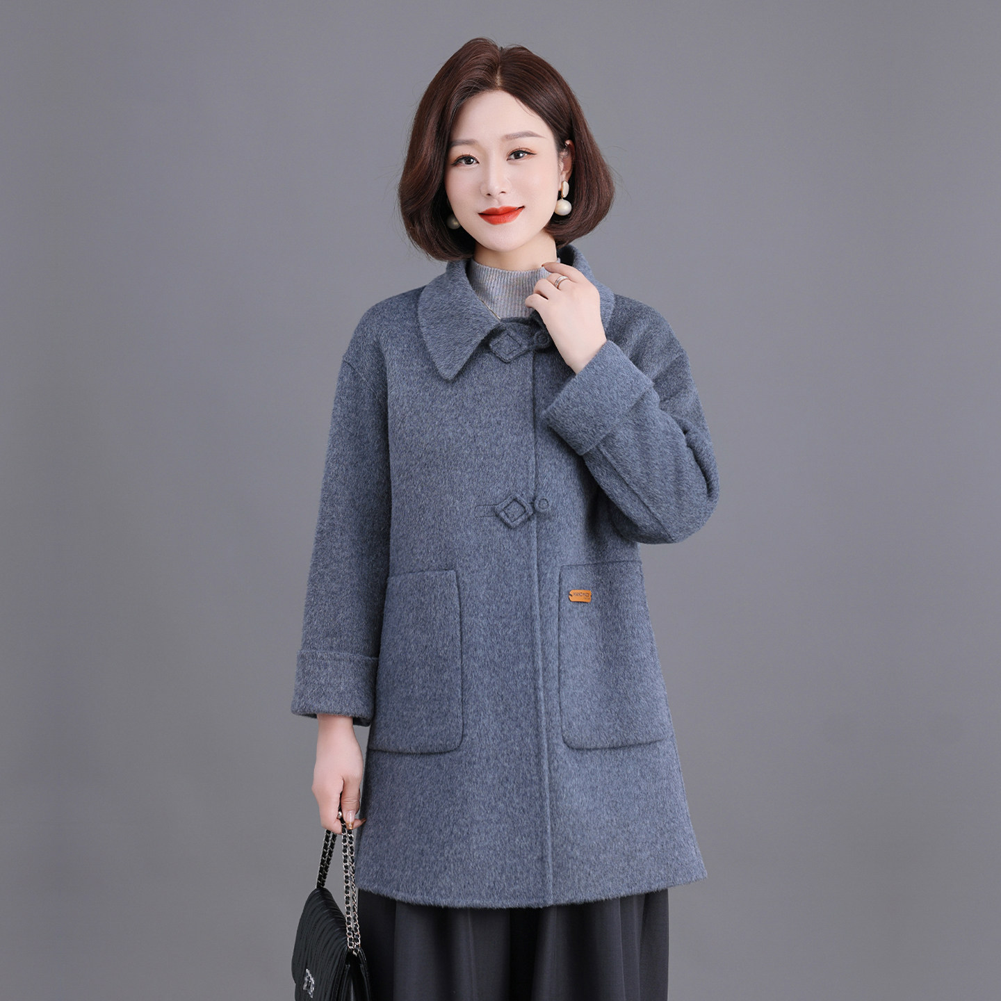 妈妈装双面全羊毛大衣女中长款2025新款中老年女洋气羊绒毛呢外套