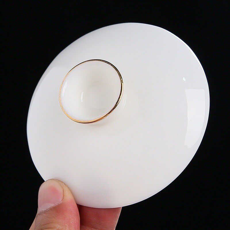 三才盖碗盖子羊脂玉白瓷描金单泡茶盖碗茶碗茶杯配盖陶瓷