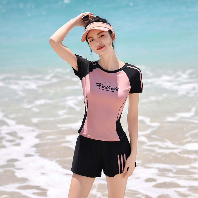 分体泳衣女显瘦遮肚泡温泉保守型新款沙滩运动冲浪泳衣粉绿色可选