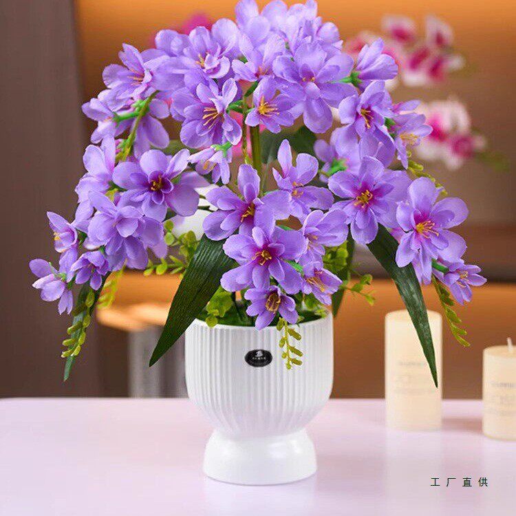 仿真香雪兰花摆设餐桌摆花装饰花蝴蝶兰假花干花轻奢高档花艺摆件