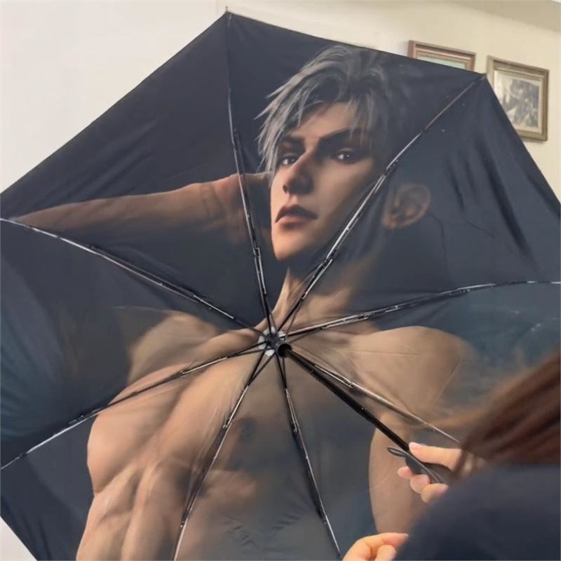 恋与深空秦彻黑胶伞三折黑胶伞秦彻自动黑胶伞手动晴雨两用秦彻
