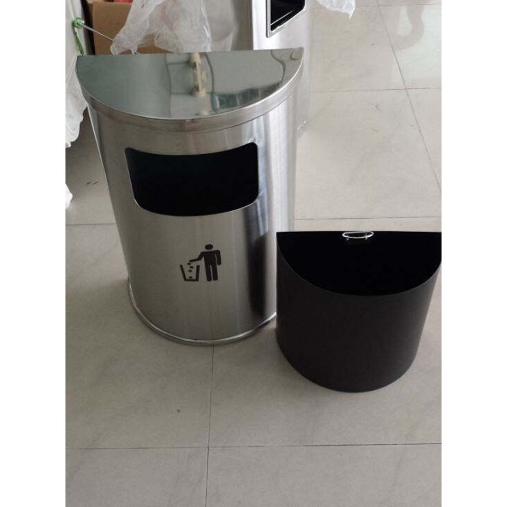 胖东来款果皮筒超市半圆形垃圾桶不锈钢酒店写字楼商场靠墙果皮桶
