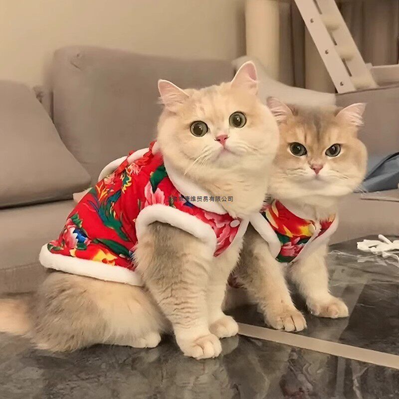 猫咪衣服新年战袍东北大花袄冬季保暖布偶英短幼猫宠物狗狗防掉毛