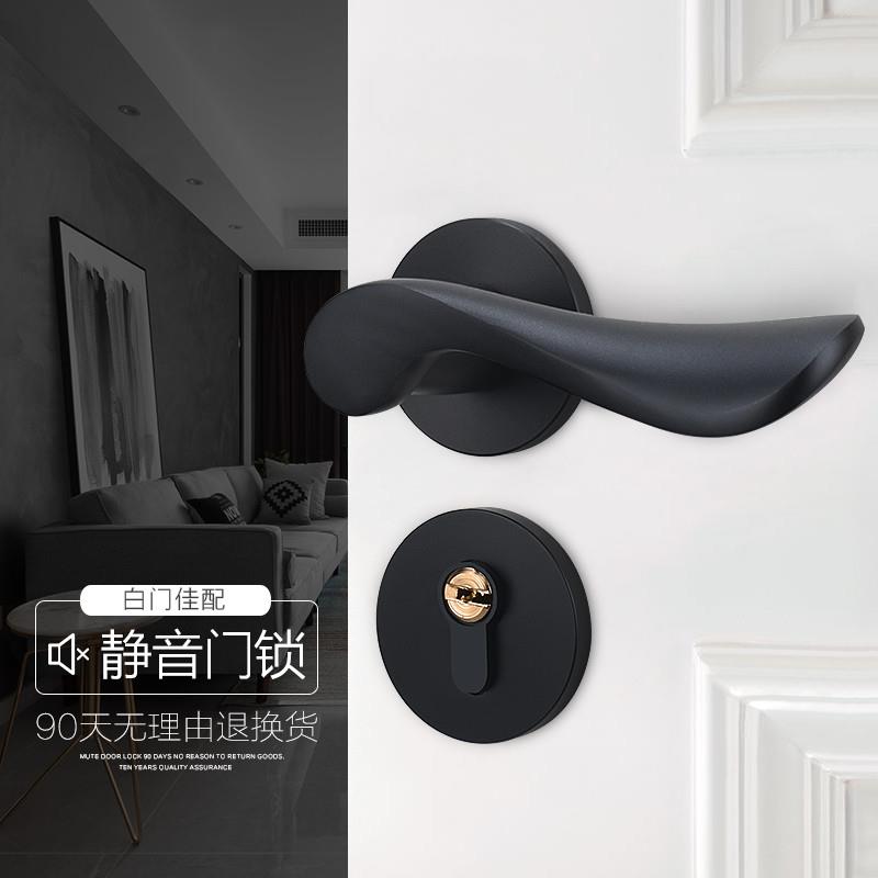 黑色门锁室内卧室门锁美式房门锁具实木门把手简约家用门锁通用型