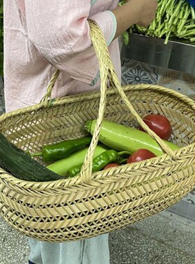 竹编制品手工竹篮子家用手提买菜大号农村采摘鸡蛋水果篮收纳筐