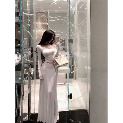 棉上衣半裙套装时髦感针织修身上衣百搭半裙套装女春秋套装两件套