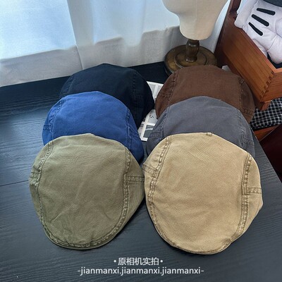 纯色复古简约前进帽女春夏休闲百搭大头围反戴贝雷帽显脸小报童帽