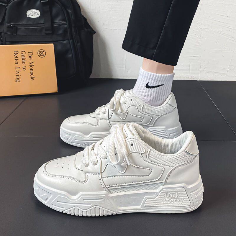 男鞋2025新款夏季透气黑白熊猫板鞋男款休闲??运动厚底防滑网面潮