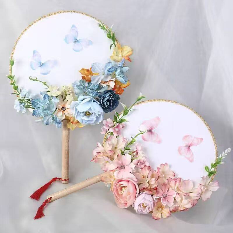 古风团扇绢花蝴蝶扇子汉服配饰花艺圆扇舞蹈表演拍照道具活动礼物