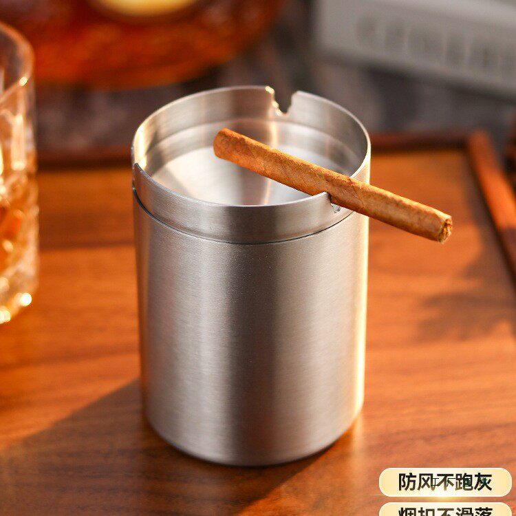 不锈钢烟灰缸防灰飞漏斗防飞灰缸防风吹办公室客厅带盖防摔烟缸