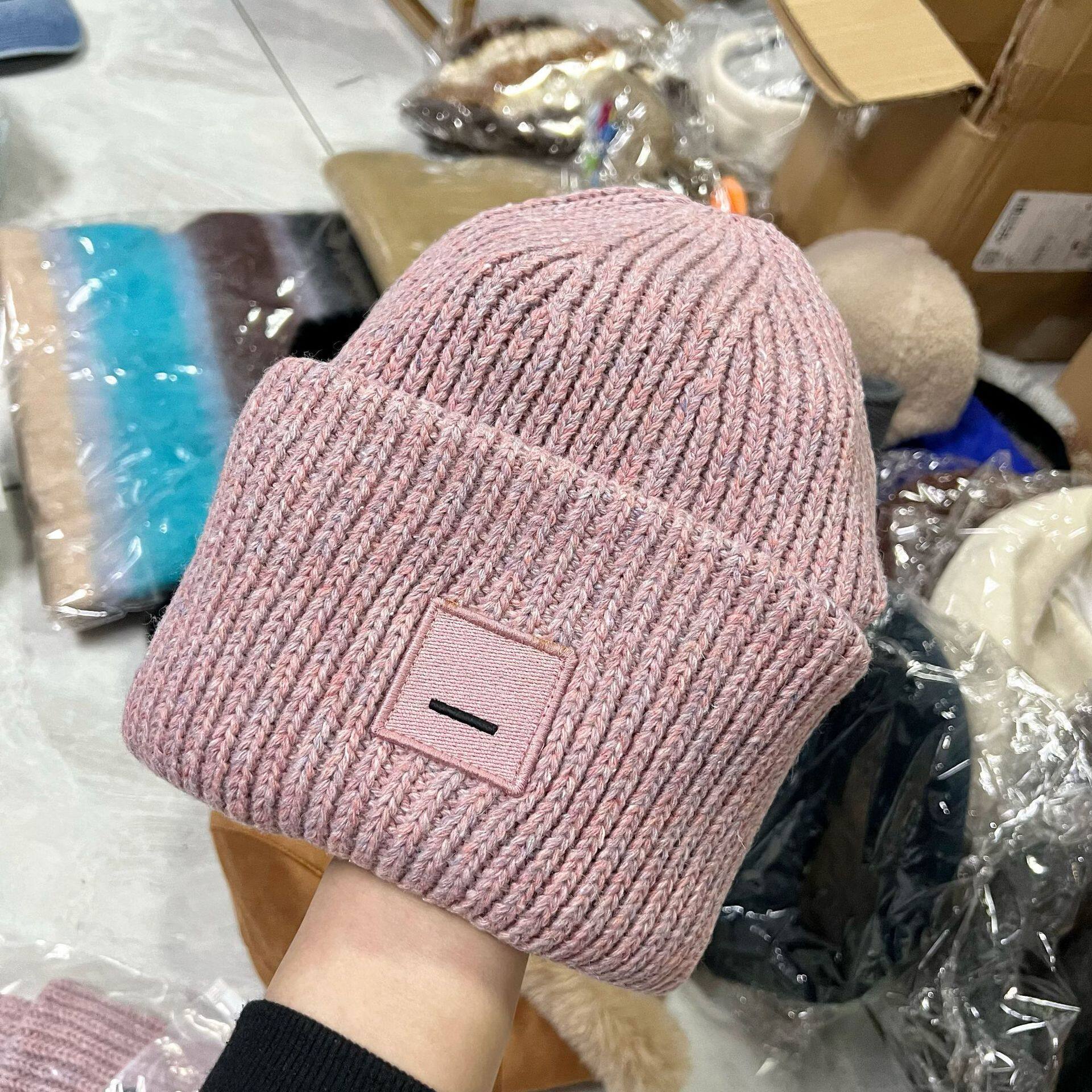 韩版方块笑脸羊毛针织帽冬季加厚保暖情侣冷帽混色毛线帽圆顶