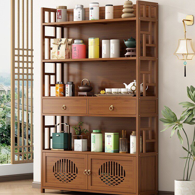 博古架实木中式茶叶展示柜茶架子置物架茶室茶柜展示柜茶桌边柜架